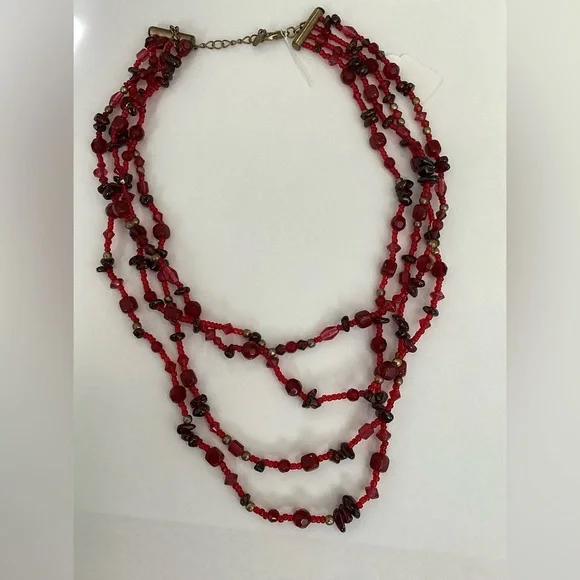 Vintage Red Monet Beaded Necklace - Picture 2 of 3